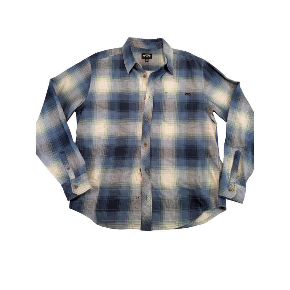 Billabong Plaid Flannel Shirt Top Blue Cream Size S